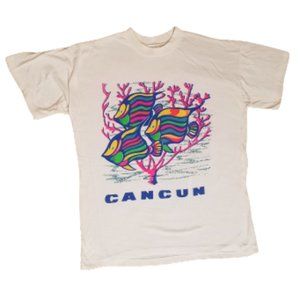 Vintage Single Stitch Cancun Mexico T-Shirt Women's XXL Summer Beach Fish 90s
